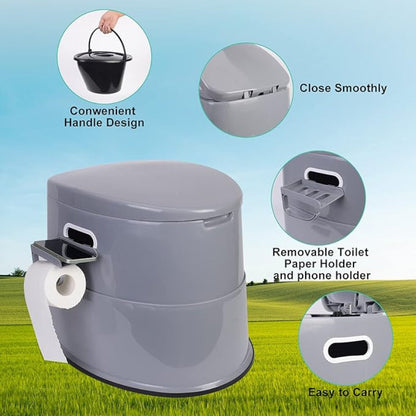 Extra Large Portable Toilet for Adults – Indoor Outdoor Commode with Detachable Inner Bucket & Removable Paper Holder, Lightweight Compact Design for Camping, Boating, Van Life & Emergency Use