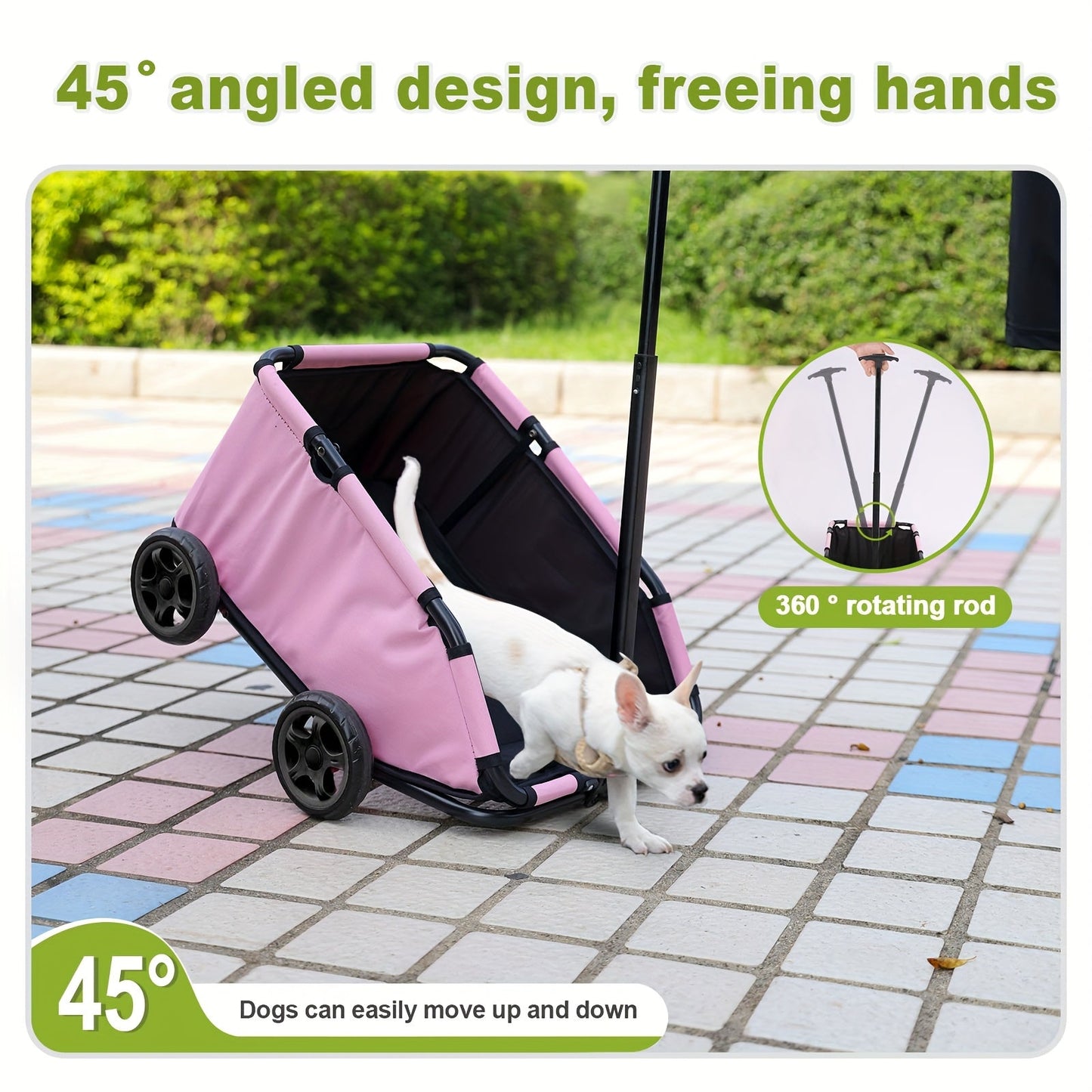 Pet Stroller for Small Dogs & Cats Foldable Mini Dog Wagon with Extendable Pull Handle, Built-In Cushion, Safety Rope & Storage Bag - Lightweight Travel Cart for Small Pets
