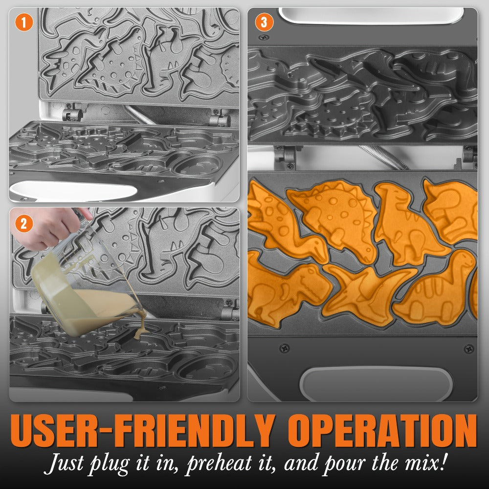 Dinosaur Waffle Maker Electric – 8 Dino Shapes Non-Stick Pancake Maker for Kids | Also Available in Car & Monster Designs