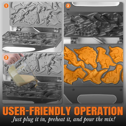 Dinosaur Waffle Maker Electric – 8 Dino Shapes Non-Stick Pancake Maker for Kids | Also Available in Car & Monster Designs