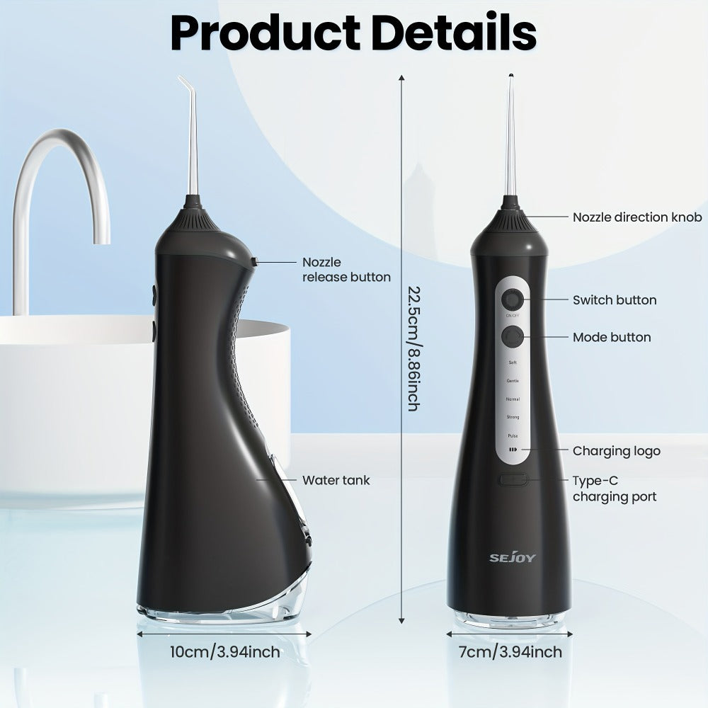 Cordless Water Flosser for Braces & Gum Care – Portable Oral Irrigator 350ml Tank 5 Modes One-Touch IPX Waterproof USB Rechargeable Dental Water Pick for Travel Home