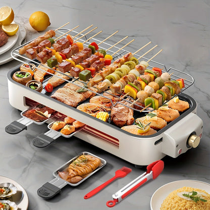 Electric Grill 2-in-1 Indoor BBQ & Frying Pan – 1500W Temperature Control, Non-Stick Detachable Cooking Board, Portable Electric Grill for Meat, Dishwasher Safe, Christmas Gift Idea with Gift Bag
