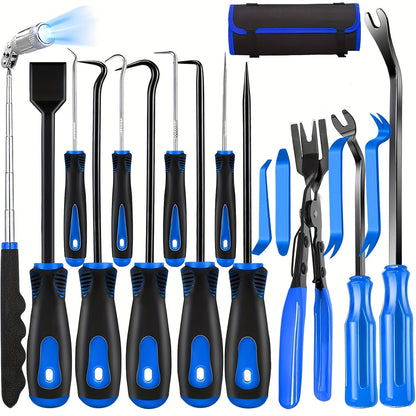17pcs Professional Auto Trim Removal Tool Kit - with Picks, Pry Tools, Metal Scraper & Magnetic Telescopic Pickup for Car Dash, Panel, Bicycle Maintenance