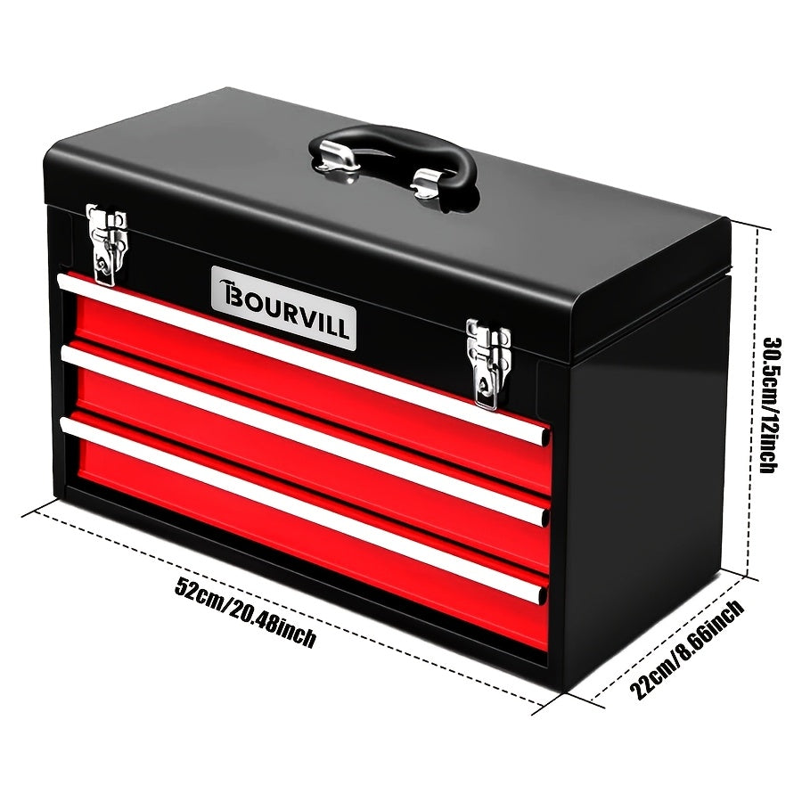 BOURVILL 52+1/108/321pcs Three-Drawer Hardware Tool Storage Box | Portable Self-Locking Toolbox | Automotive Repair Tool Set | Ideal for Organizing And Storing Hardware | Suitable for Automotive, Motorcycle, And Home Repair Work