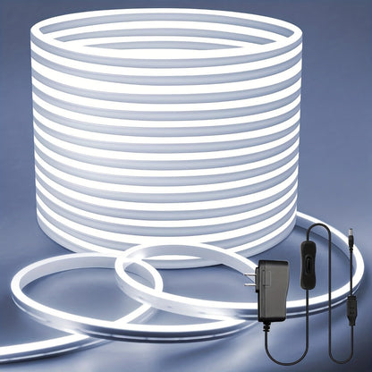 LED Neon Light Strip 32.8ft 10m 1200 LEDs Super Bright, IP65 Waterproof 24V Flexible Neon Strip with Power Adapter & Mounting Clips, White Pink Warm White Ice Blue, Bedroom Kitchen Outdoor Christmas Halloween Decor
