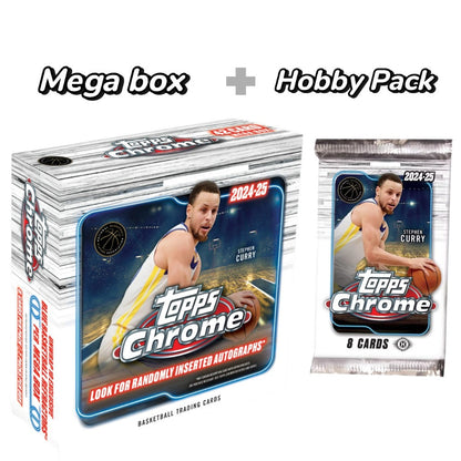 2024/25 Topps Chrome Basketball Mega Box + Hobby Pack Factory Sealed Trading Cards Bundle – Blue Refractors, Rookies & Stars for Collectors
