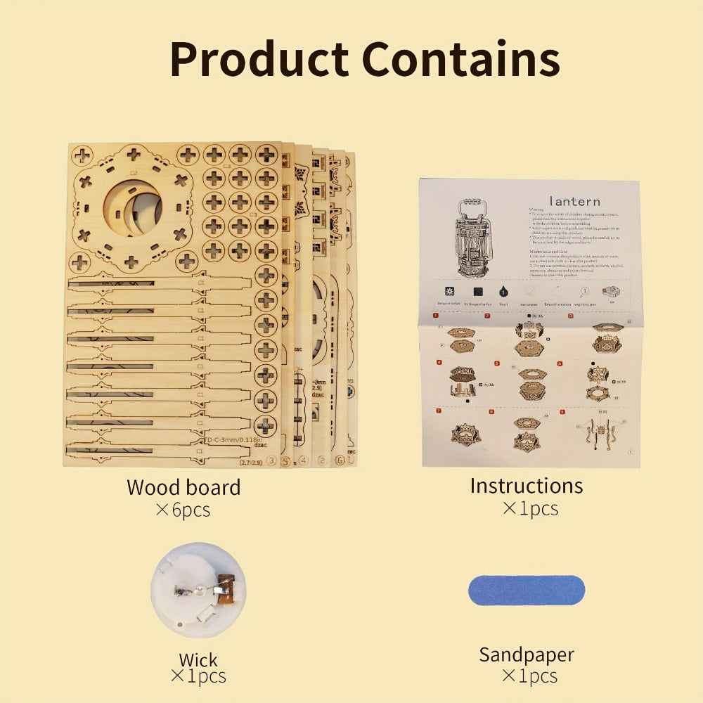 LED Wooden Lantern Model Kit – Rotating Mechanical 3D Wooden Puzzle for Adults & Teens, Glowing Vintage Desk Decor Display, Unique Christmas Birthday Gift for Puzzle Lovers & Craft Enthusiasts