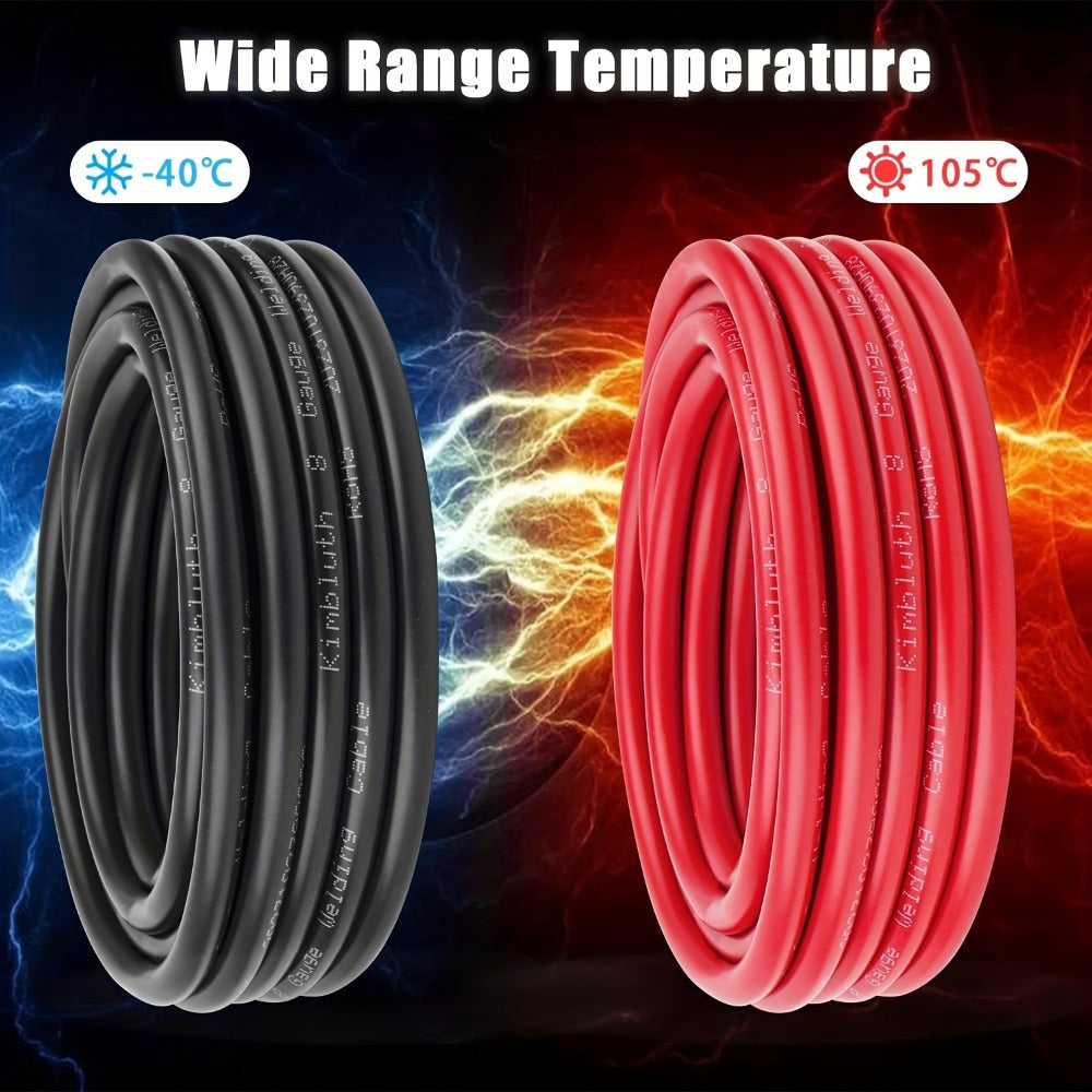 8 AWG OFC Copper Wire Cable Red & Black Set 8 Gauge Welding Cable for Automotive Battery Marine Generator Solar Wiring - 3FT or 10FT Options