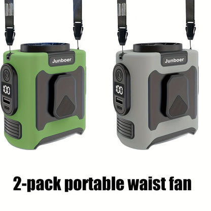 Portable Waist Fan with 10000mAh Power Bank – Wearable Belt Fan, 5-Speed 30000RPM, 40-Hour Cooling, Hands-Free Neck Fan with Dual Clips & Flashlight for Outdoor Camping Travel