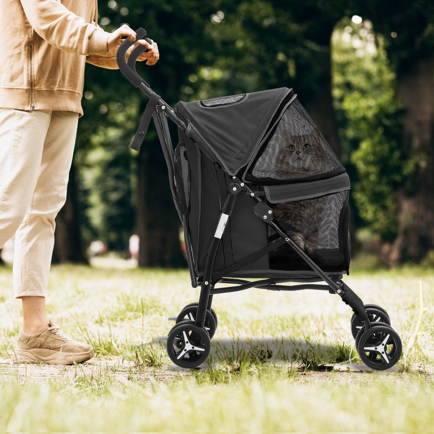 Pet Dog Cat Stroller with 4 Wheels - Foldable Jogger Pet Stroller for Small Medium Dogs & Cats up to 33 lbs, Breathable Mesh Windows, 360° Swivel Wheels, Cup Holder & Storage Basket, 10 Colors