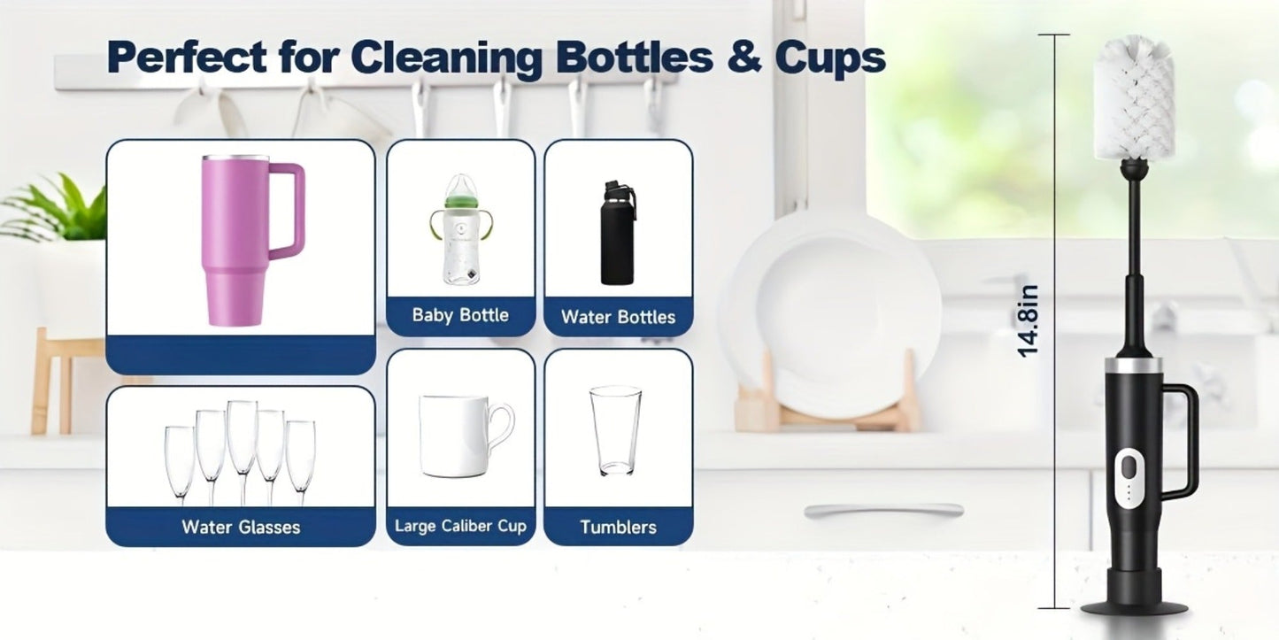 Electric Cup Scrubber Bottle Brush Cleaner – 2-Speed IPX6 Waterproof, Type-C Rechargeable, Deep Cleans 40oz Mugs, Tumblers & Hydration Bottles, Long Straw Brush Included, Wall Mount Storage, Kitchen Cleaning Tool
