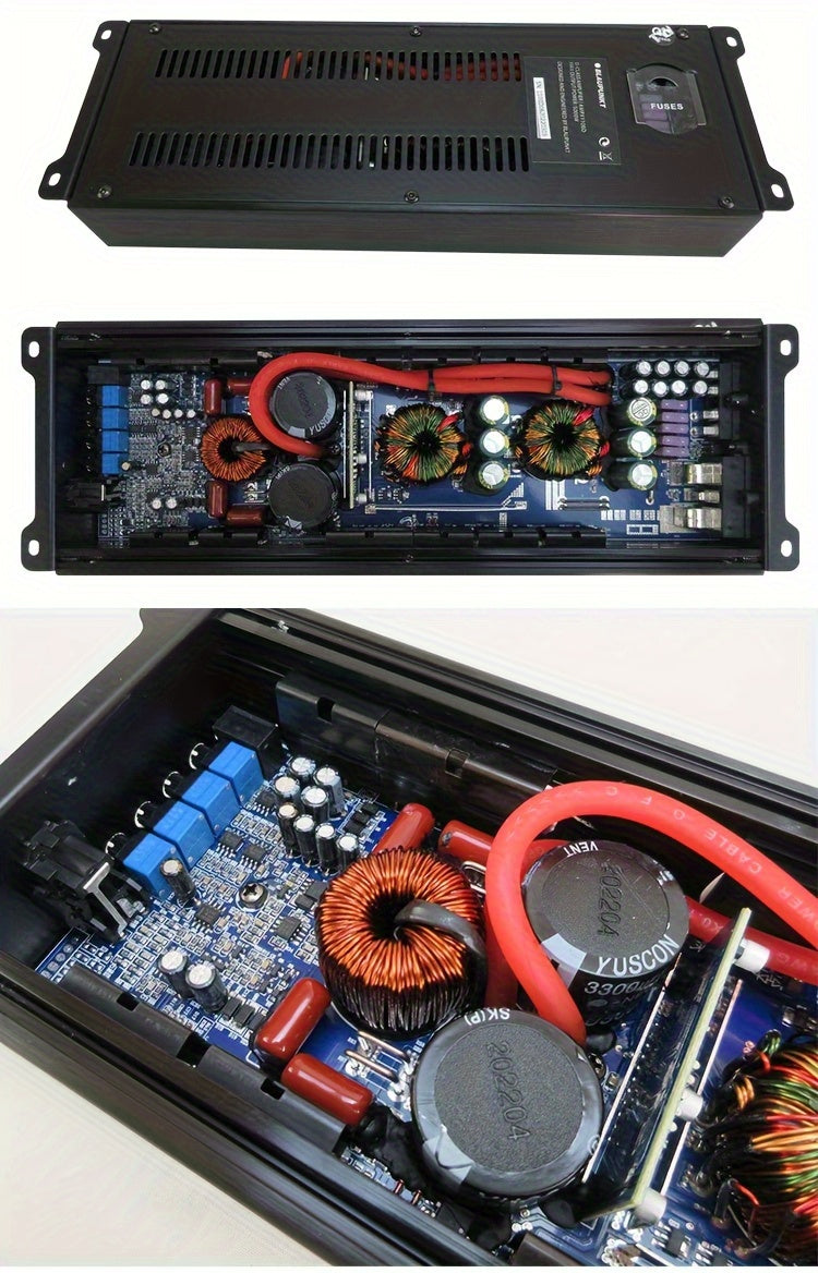 Keluneglo 5000W Max Power Monoblock Class D Car Amplifier - 3800W RMS Super Output at 1 Ohm - 10Hz to 250Hz Frequency Response - 96Db+ Higher SNR - 0.05% Lower THD - 11-16V Voltage Supply - RCA Input - Crossover Frequency & Slope Adjustable - Perfec