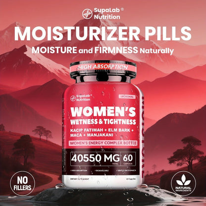 Women's Intimate Wellness Capsules with Kacip Fatimah, Manjakani & Maca Root - Natural Hydration, Tightness & Elasticity Support - Postpartum & Hormonal Balance - 30 Servings