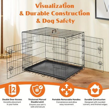 Folding Metal Dog Crate with Divider & Removable Tray – 36 Inch Portable Reinforced Kennel for Indoor & Outdoor Use