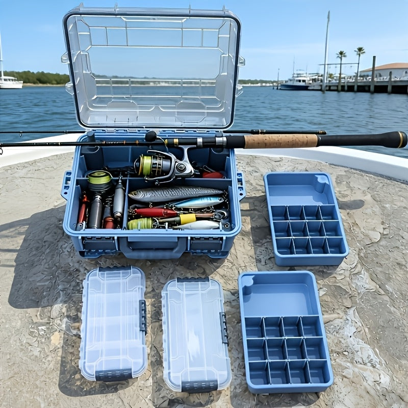Fishing Tackle Box with Adjustable Dividers & Handle - Multi-Layer Large Capacity Portable Lure Storage Organizer for Hooks, Baits & Accessories - Waterproof Fishing Gear Box for Bass, Kayak & Outdoor Fishing