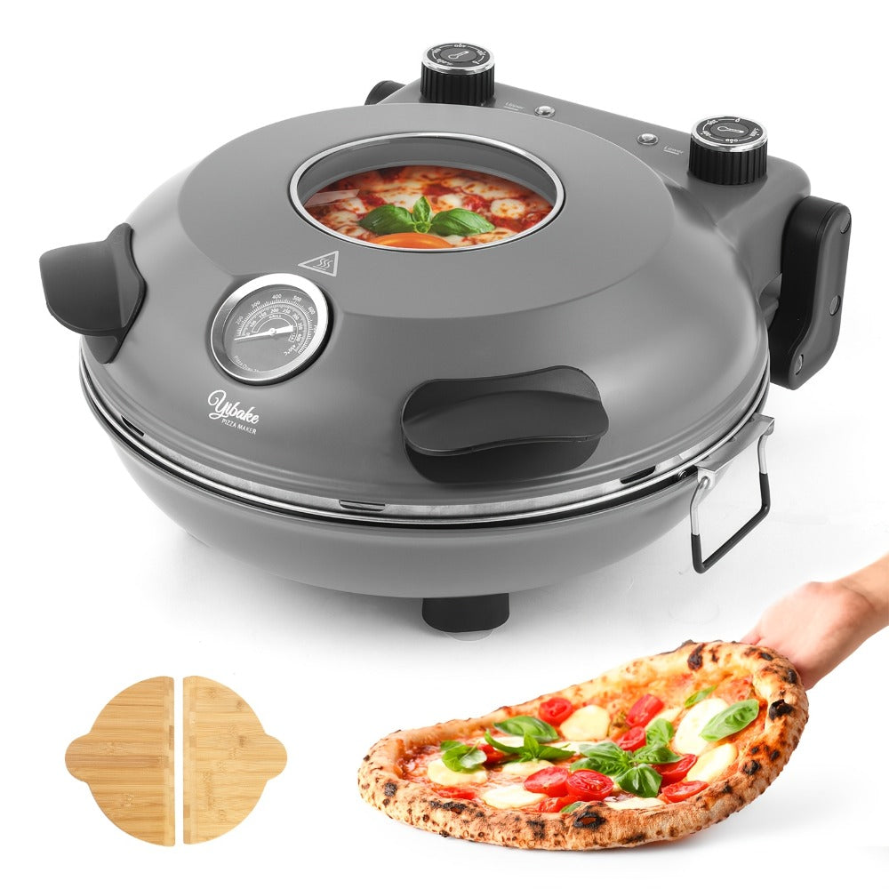 Indoor Pizza Oven 12 Inch Countertop Electric Pizza Maker 1200W – Reaches 800°F in Minutes, Dual Knob Control, Ceramic Stone, Transparent Window, Anti-Scald Handles for Home Kitchen