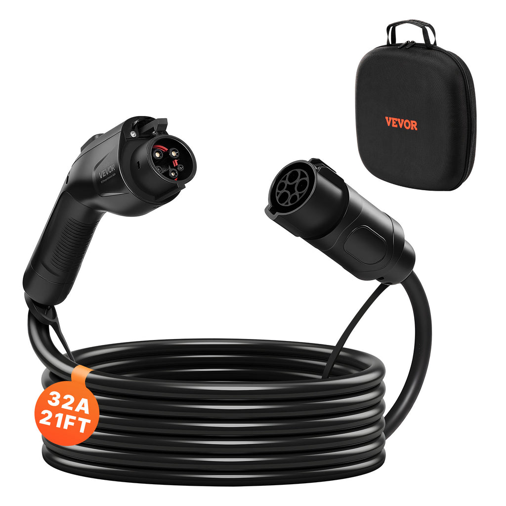 VEVOR EV Charger Extension Cable, 32Amp 21 ft J1772 Extension Cord Compatible with 120V-240V SAE J1772 Electric Vehicle Chargers, Level 1/Level 2 Heavy Duty Car Charging Cable with Carrying Bag