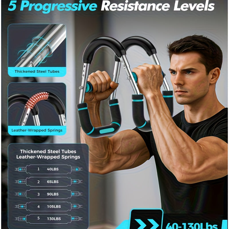 Chest Expander Spring Trainer – U-Shaped Adjustable Arm & Chest Muscle Strength Builder, 60–100 LB Resistance, 2-Level Detachable Design with Comfortable Grip | Portable Home Gym Triceps & Chest Workout Equipment