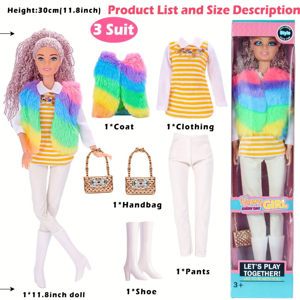 Fashion Doll Set 6 Pack 11.5 Inch Poseable Princess Dolls with Stylish Outfits Handbag Hat Crown Necklace Suitcase Individual Gift Box for Girls Kids Birthday Christmas