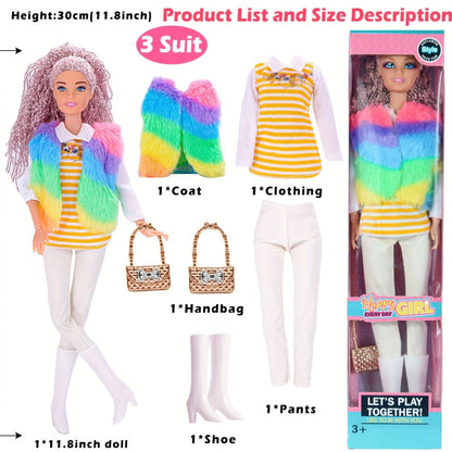 Fashion Doll Set 6 Pack 11.5 Inch Poseable Princess Dolls with Stylish Outfits Handbag Hat Crown Necklace Suitcase Individual Gift Box for Girls Kids Birthday Christmas