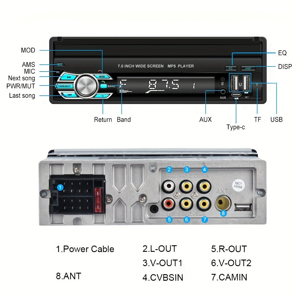 Podofo Wireless Carplayer Single Din Car Stereo 7 Inch HD Flip Out Touchscreen with Wireless Car Player Android Auto, Wireless, Type-C/USB/TF/AUX, SWC, FM, Voice Control, Backup Camera