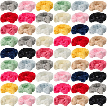 Spa Headbands for Washing Face 52 Pack Bulk Set – Soft Coral Fleece Bow Headband in 13 Colors for Women Skincare Makeup Shower Facial Slumber Party Bachelorette Salon Esthetician Supplies