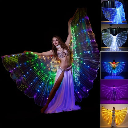 LED Feather Dance Costume Glowing Luminous – Light Up Belly Dance Performance Dress for Women Halloween Christmas Mardi Gras Rave Stage Show White Purple Warm White