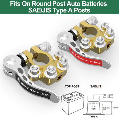 LotFancy 4Pcs Car Battery Terminal Connectors Quick Release Disconnect 4 Way Positive Negative