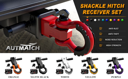 Shackle Hitch Receiver Kit 2 Inch – 45,000 lbs Break Strength, Drop-Forged Steel, Lock Pin & D-Ring, Fits Truck RV ATV Boat, 8 Colors, Towing Recovery Set