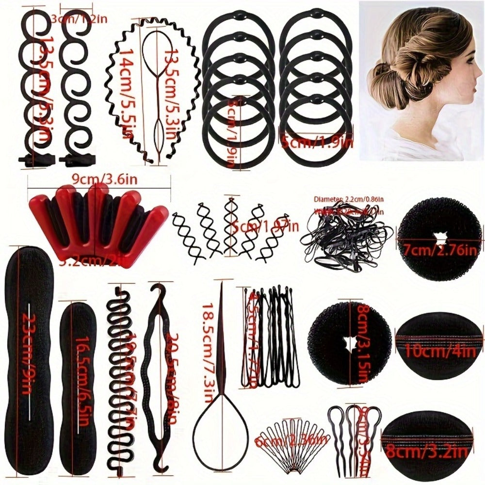 51-Piece Hair Styling Tool Set Braiding Kit with Clips Donut Bun Maker Hair Pins Curlers Braid Accessories for Women Bridal Wedding Updo Special Occasion Gift
