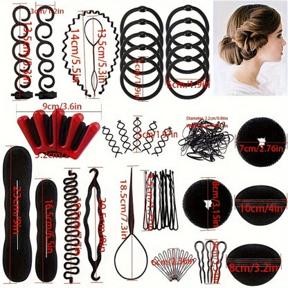 51-Piece Hair Styling Tool Set Braiding Kit with Clips Donut Bun Maker Hair Pins Curlers Braid Accessories for Women Bridal Wedding Updo Special Occasion Gift