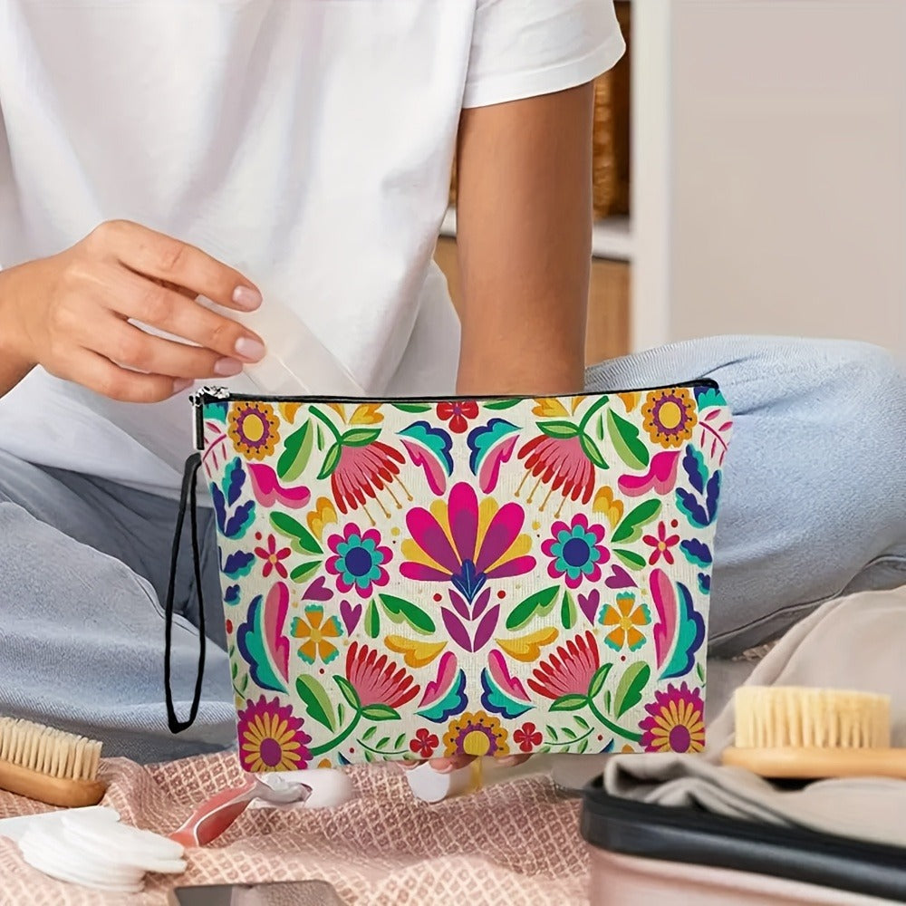 Travel Makeup Bag 4-Pack Set Large Capacity Cosmetic Organizer with Zipper Floral & Cute Animal Print Toiletry Pouch for Women Girls Vacation Business Trip Daily Use Gift