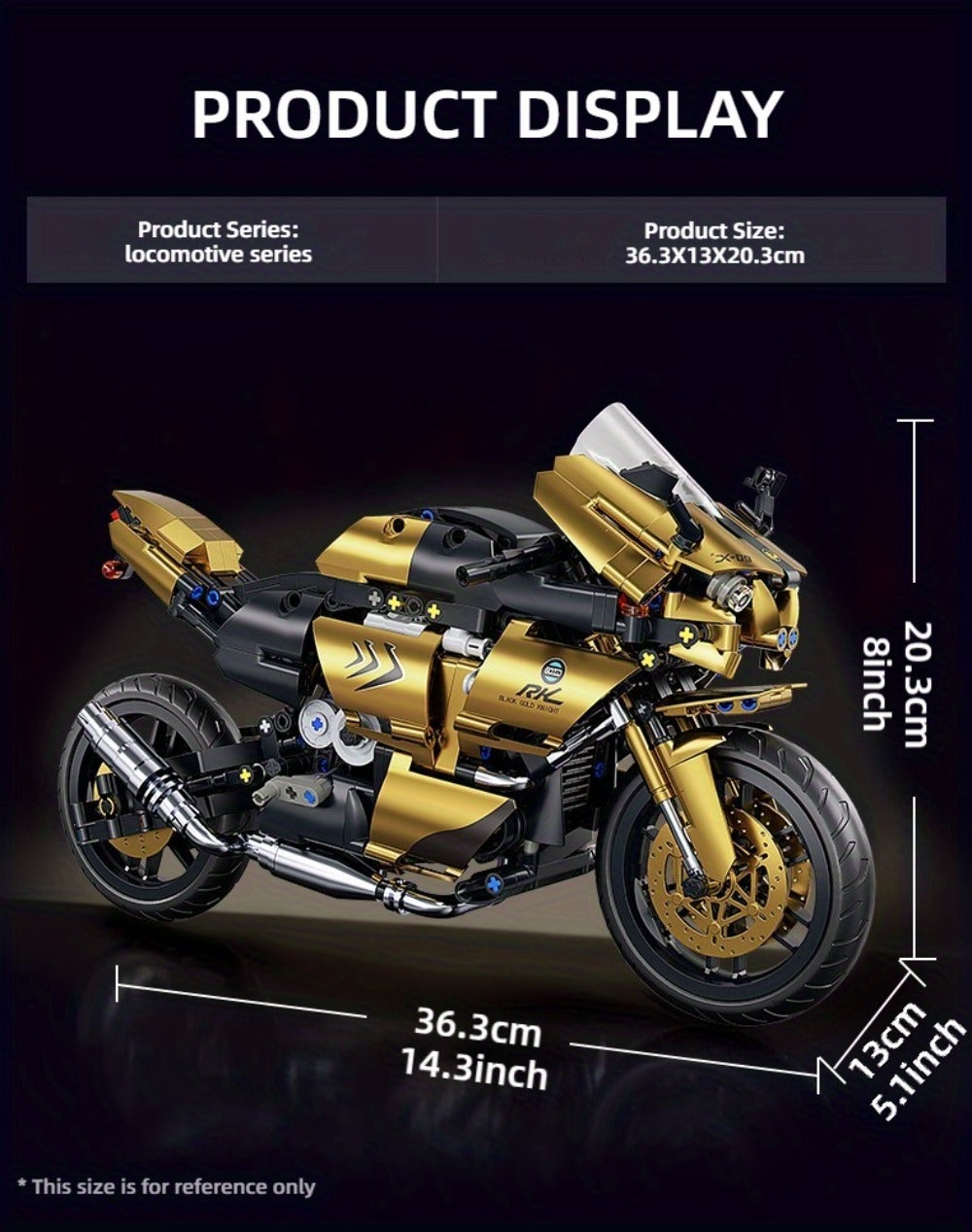 1000PCS Motorcycle Building Blocks 1:10 Scale DIY Black & Gold Motorbike Model Kit – Adult Collector Display Ornament, Exquisite Detail Assembly, Unique Gift for Men Motorcycle Enthusiasts Ages 14+