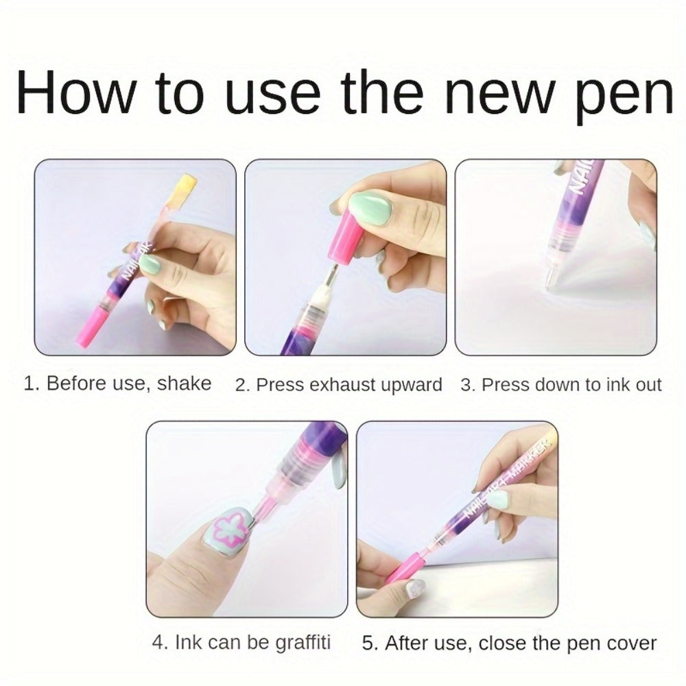 Nail Art Pens Set 12 Colors Quick Dry 3D Doodle Dot Stitching Nail Art Pen Kit - DIY Nail Design Tools for Home & Salon Use, Beginner & Professional Manicure Gift Set