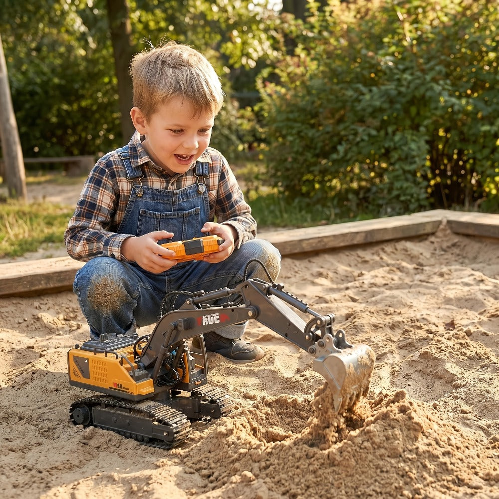 RC Excavator Toy for Kids Track Type 2.4GHz – 1200mAh Rechargeable Remote Control Construction Truck with Metal Shovel & LED Light, STEM Gift for Boys Ages 6 7 8 9 10 11 12 Birthday Christmas (Metal/Plastic/Mini)