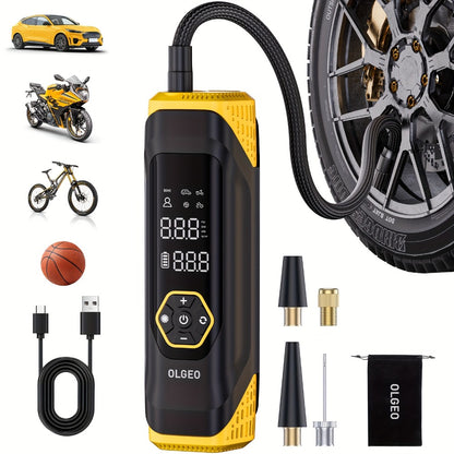 OLGEO M9 Portable Tire Inflator 180PSI Cordless Air Compressor 8-in-1 Fast Inflation 40-Min Battery Type-C Fast Charge LED Light for Car Bike Motorcycle Ball