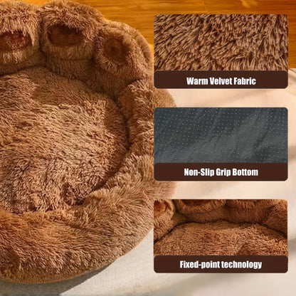 Dog Bed Cat Bed Bear Paw Round Plush Non-Slip – Soft Warm Cuddler Pet Mattress for Puppy, Small, Medium & Large Dogs and Cats, Sizes 20–36 Inch, Colors: Coffee, Pink, Gray
