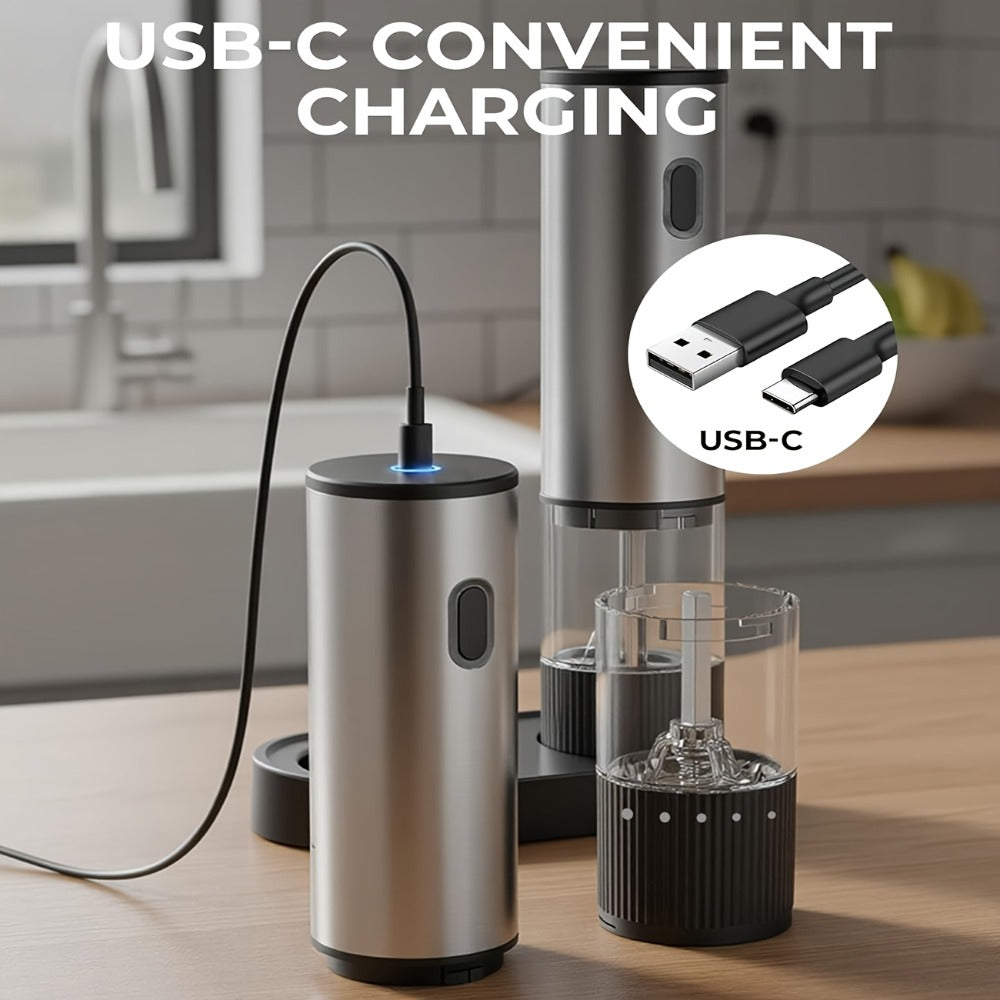 Electric Pepper Grinder USB-C Rechargeable – 5-Level Adjustable Coarseness, One-Hand Operation, Stainless Steel Pepper Mill with Ceramic Core for Kitchen Cooking, Outdoor BBQ & Grilling