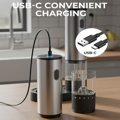 Electric Pepper Grinder USB-C Rechargeable – 5-Level Adjustable Coarseness, One-Hand Operation, Stainless Steel Pepper Mill with Ceramic Core for Kitchen Cooking, Outdoor BBQ & Grilling