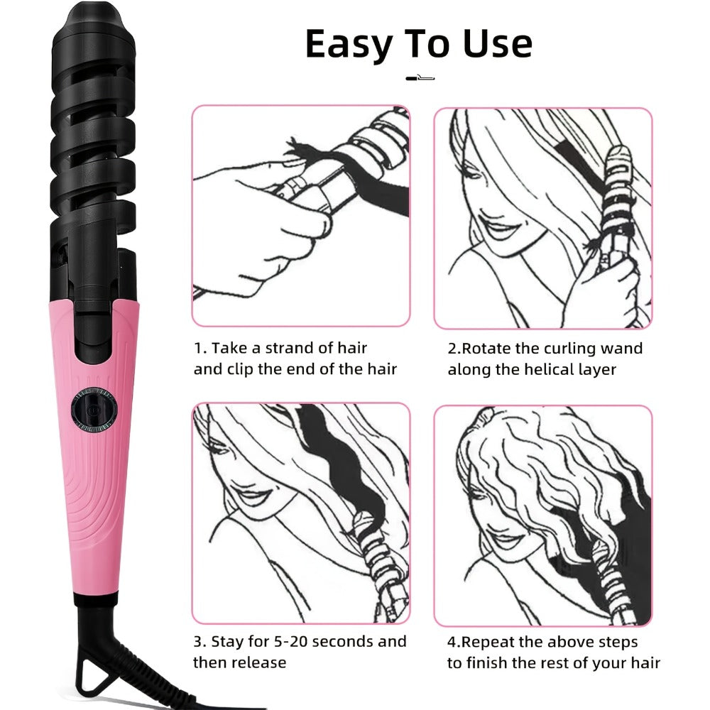Automatic Spiral Curling Iron – Anti-Scald Fast Heating Curler for Long & Short Hair, Portable Rotating Barrel, Women Gift