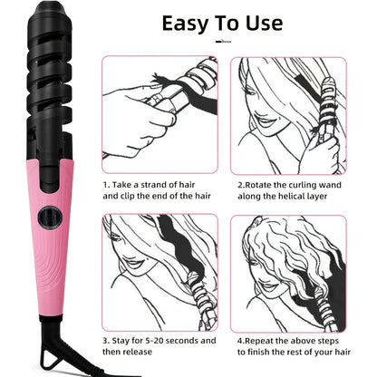 Automatic Spiral Curling Iron – Anti-Scald Fast Heating Curler for Long & Short Hair, Portable Rotating Barrel, Women Gift