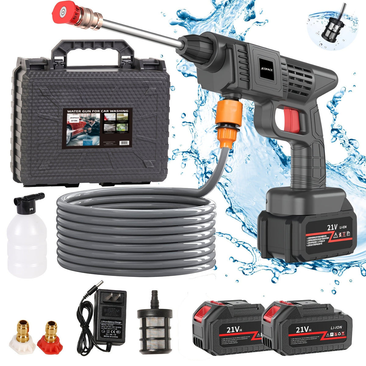 1 Wireless High Pressure Water Gun, Portable Cordless Car Washing Tool, Powerful Car Washing Tool, Garden Hose Nozzle, Multi-functional Watering Tool, Suitable for Home, Garden, Car, Elevator..
