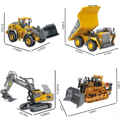 RC Construction Vehicle Set for Kids 2 3 4 Piece 2.4GHz 12-Channel Excavator Dump Truck Bulldozer Loader Alloy Remote Control Construction Equipment Birthday Christmas Gift Boys Ages 3+