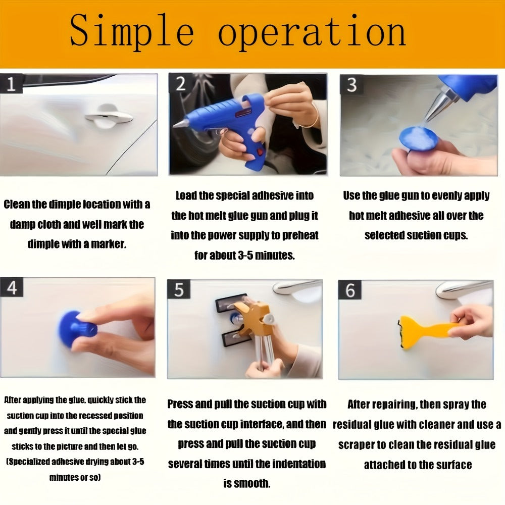 Paintless Dent Repair Kit 18-Piece Dent Puller with Pulling Tabs & Glue Mats for Car Doors Hoods Fenders - PDR Tool No Paint Damage Auto Body Dent Removal