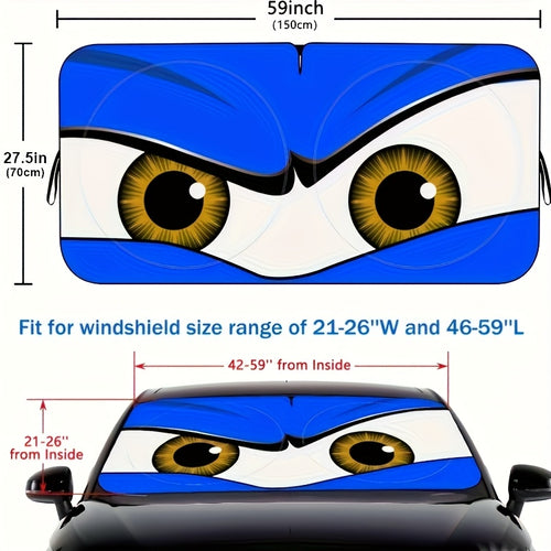 Foldable Car Windshield Sun Shade with Hilarious Eyes Visor | Wear-Resistant Black Tape Included