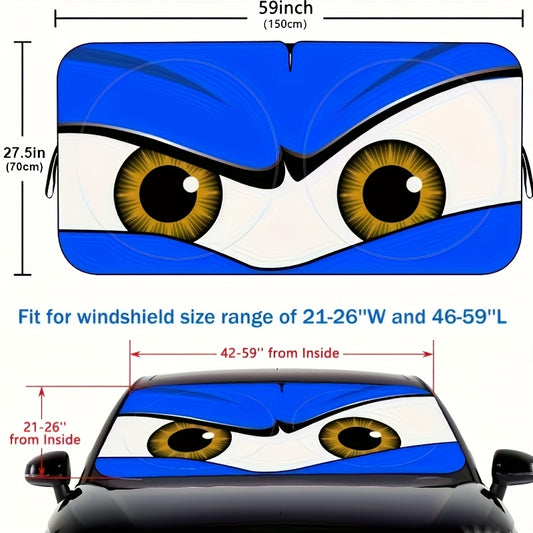 Foldable Car Windshield Sun Shade with Hilarious Eyes Visor | Wear-Resistant Black Tape Included
