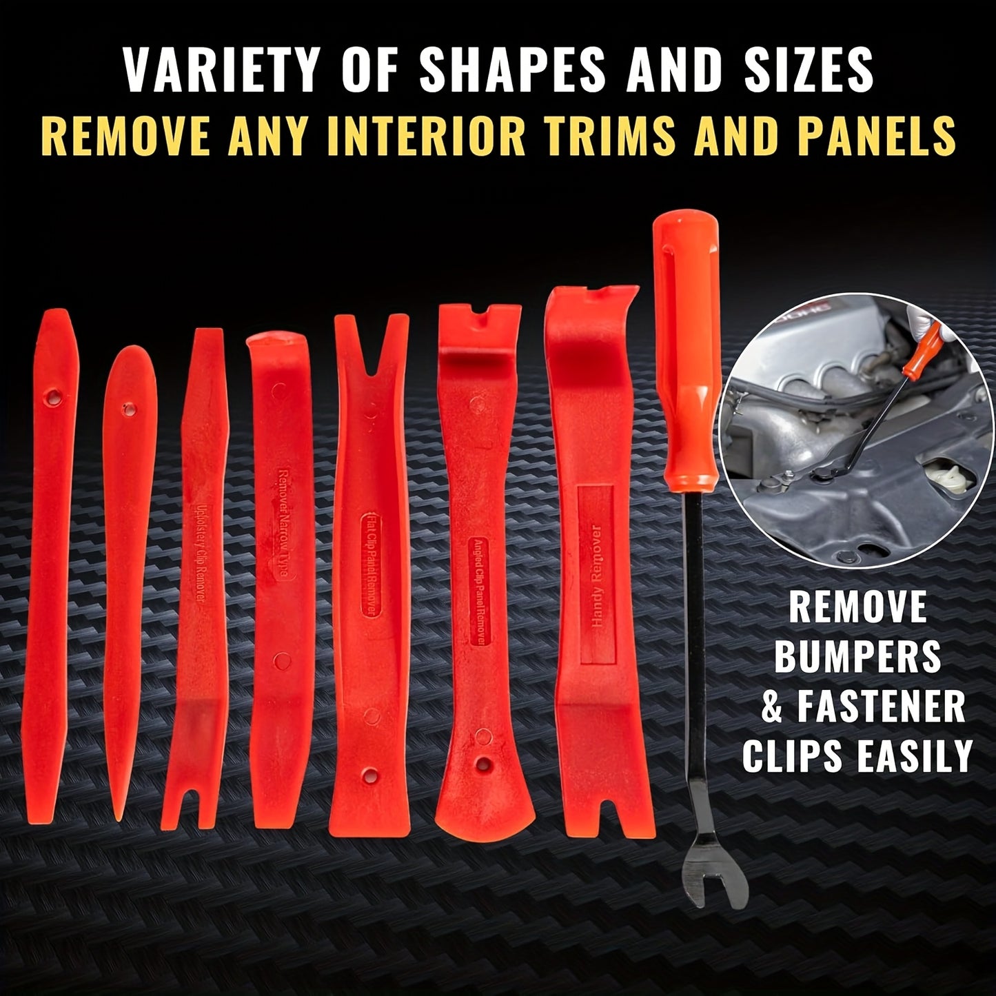 Set of Tools for Removing Auto Trim (Scratch-Free Plastic Pry Tool Kit) - Car Tool Kit for Auto Trim, Easy to Remove Door Panels, Fastener Extraction, Clips, Moldings, Dashboards, And Interior Trim Tools