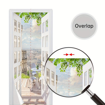 Door Sticker Balcony Scenery Wall Mural – Removable Waterproof Peel & Stick Large Wall Art for Bedroom & Living Room, Faux Window View Home Decor, 35.43 x 78.74 Inches