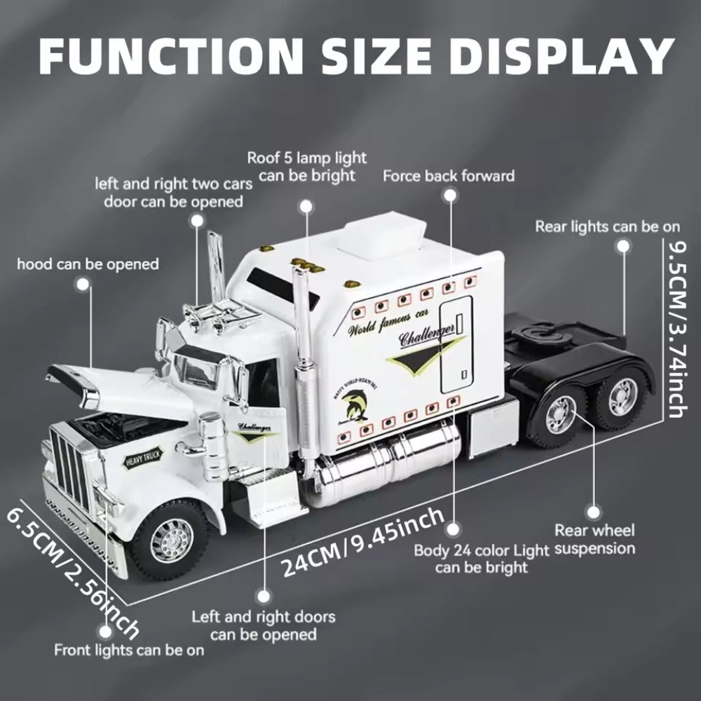 Semi Truck Toy 1:24 Scale Die-Cast Metal Pull-Back Alloy Semi-Trailer Truck with Trailer – Heavy Duty Truck Model Collectible Ornament for Kids Boys Ages 3+ | Best Birthday Christmas Gift