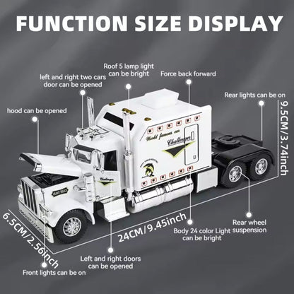 Semi Truck Toy 1:24 Scale Die-Cast Metal Pull-Back Alloy Semi-Trailer Truck with Trailer – Heavy Duty Truck Model Collectible Ornament for Kids Boys Ages 3+ | Best Birthday Christmas Gift